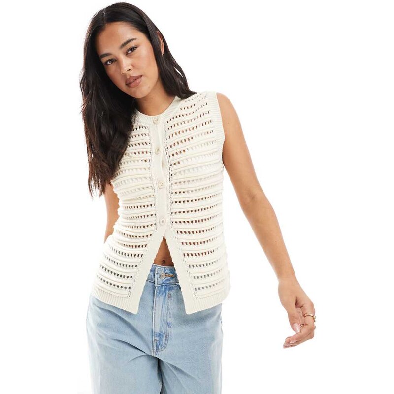 Miss Selfridge knitted button down waistcoat in cream-White 106519579