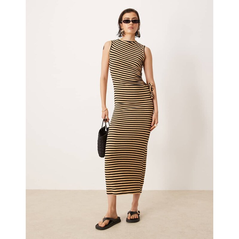ASOS DESIGN towelling sleeveless cut out side maxi dress in orange and black stripe-Multi