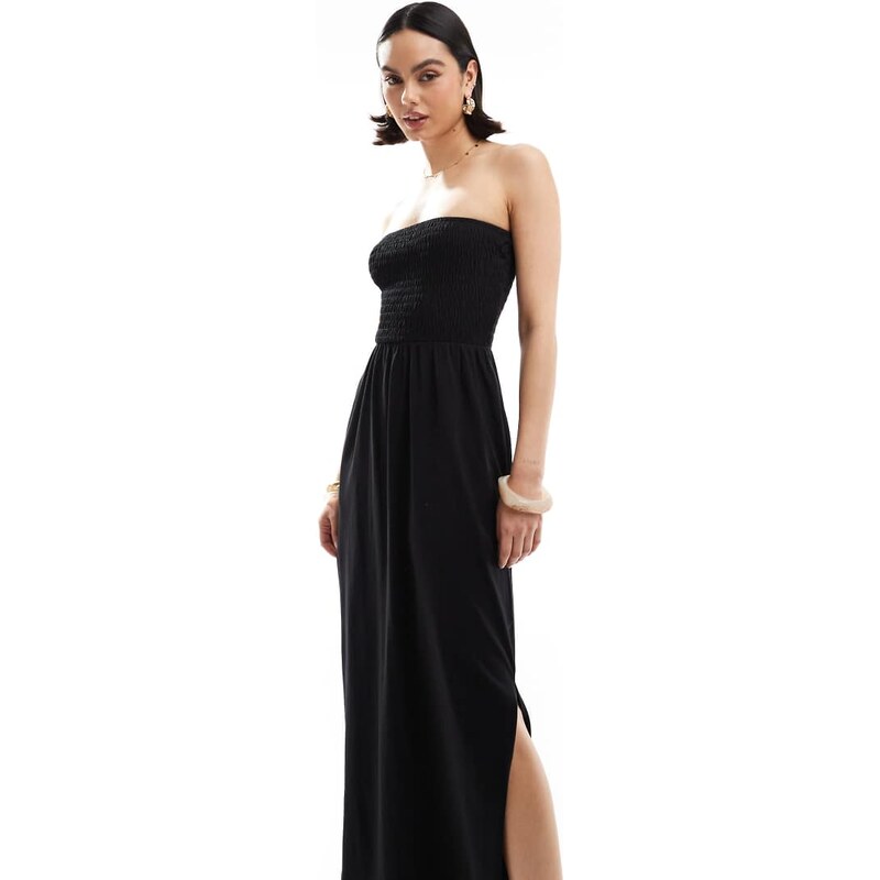 Threadbare bandeau midi dress with shirred bust in black 115414881