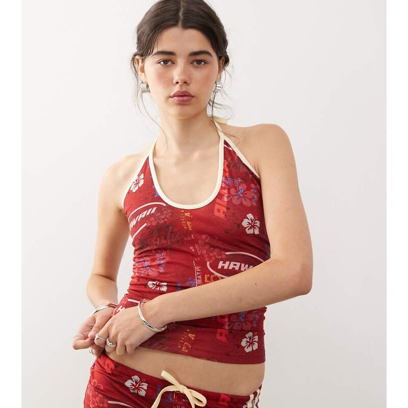 COLLUSION one shoulder printed adjustable tie top co-ord-Multi