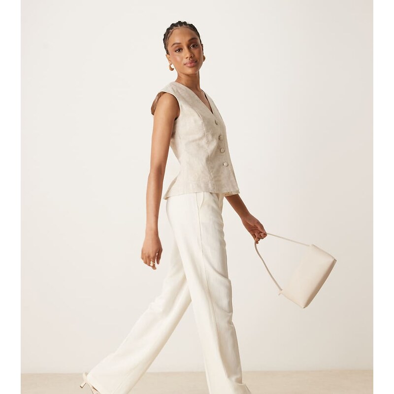 ASOS DESIGN Tall tailored slim straight linen trousers in cream