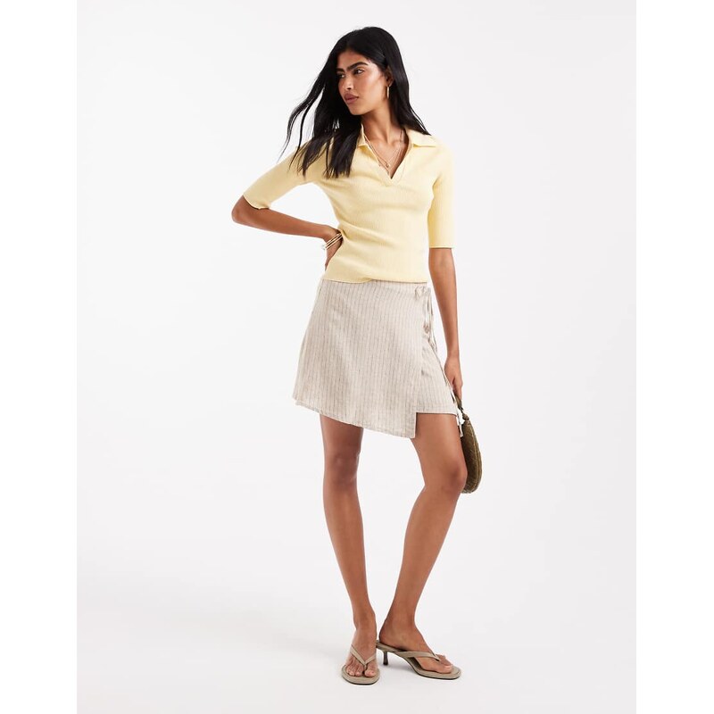 JJXX wrap skirt in cream stripe-White 115133397