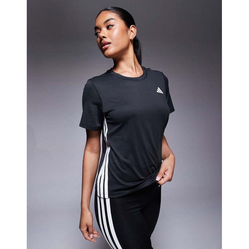 adidas performance adidas Training 3 stripe t-shirt in black 106532480