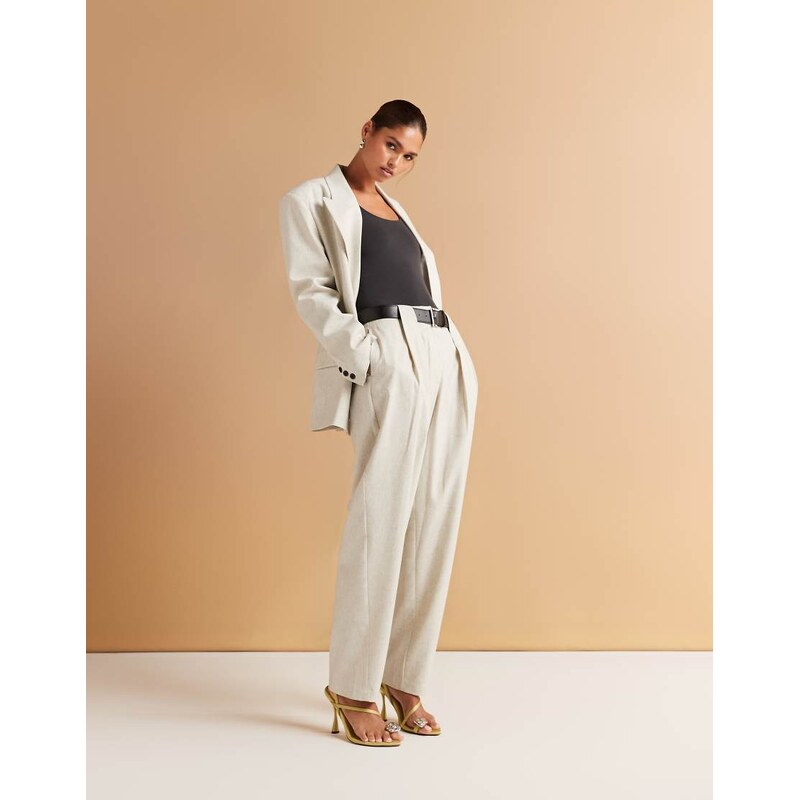 ASOS DESIGN tailored textured barrel leg trousers with belt in