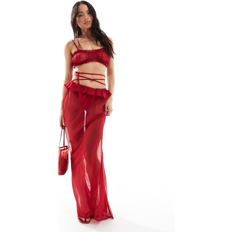 Miss Selfridge chiffon maxi skirt in red