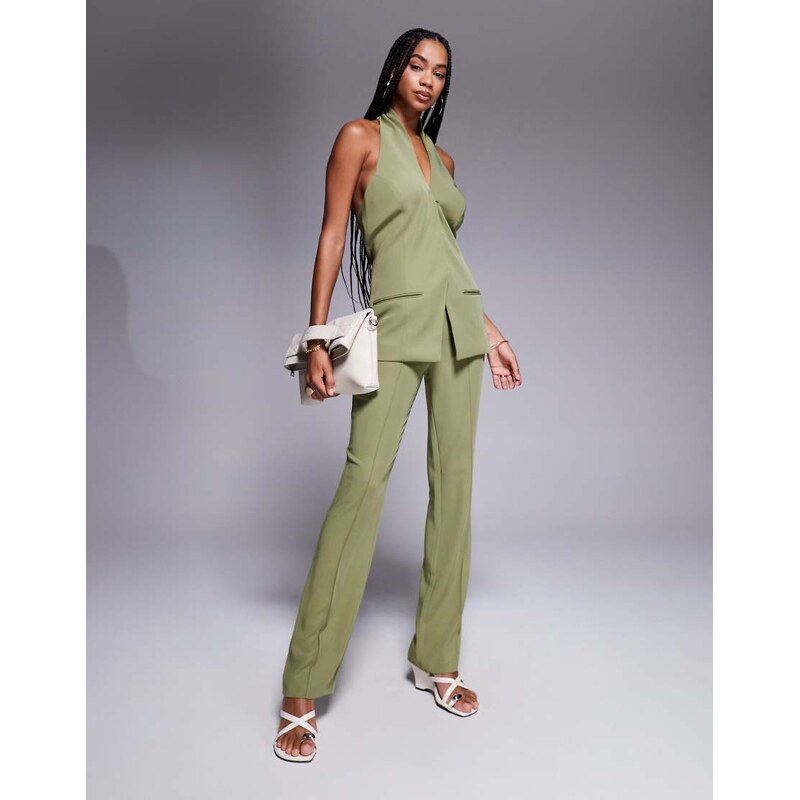 ASOS DESIGN tailored flare trousers co-ord in olive-Green 106532622