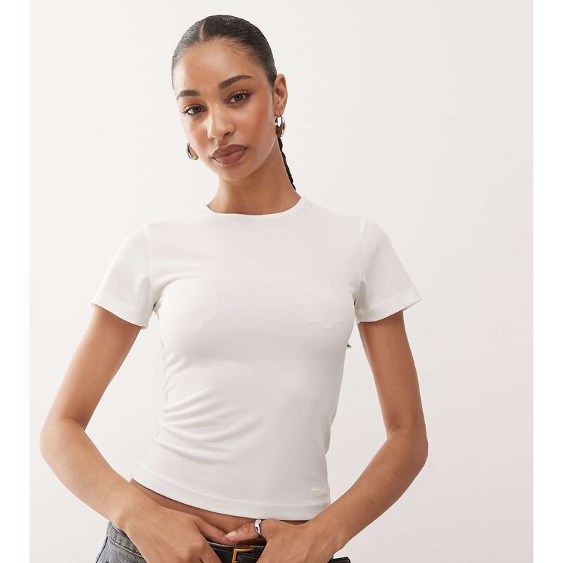 COLLUSION elevated semi sheer baby tee in ecru-White 110435171