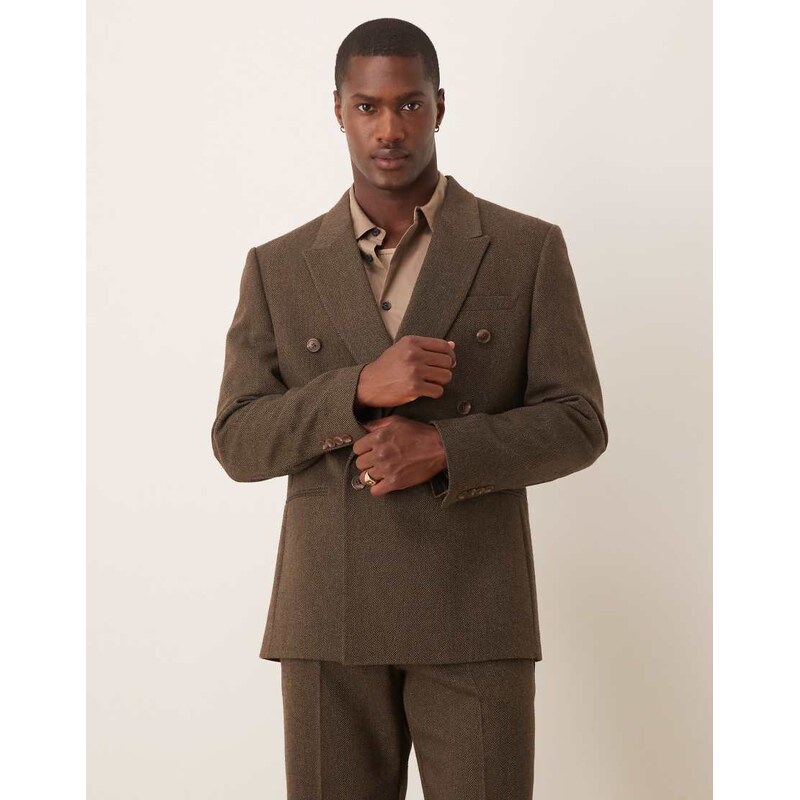 ASOS DESIGN regular herringbone double breasted suit jacket in