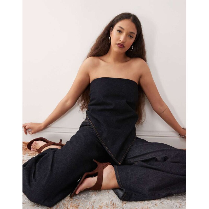 Lioness New York bandeau denim scarf top co-ord in indigo rinse wash 106532662