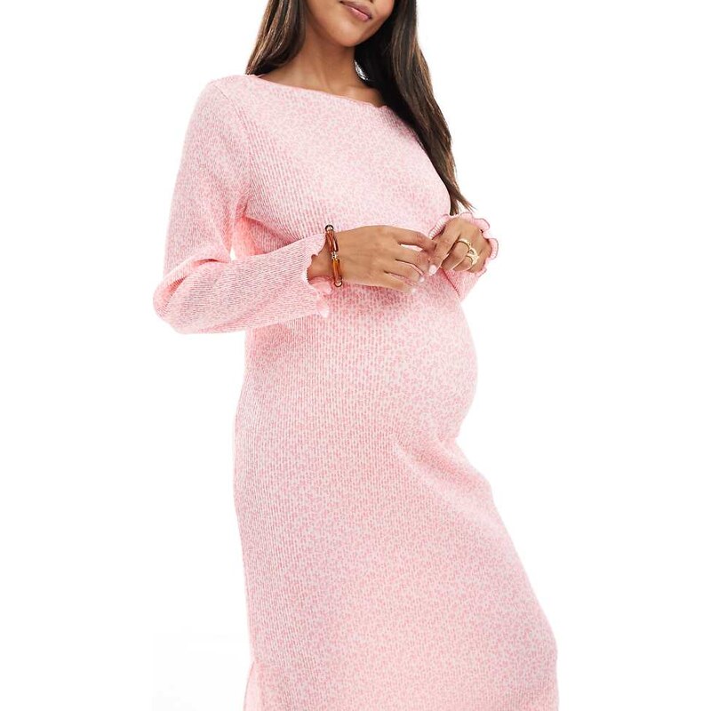 Mama.licious Mamalicious Maternity plisse midi dress in pink