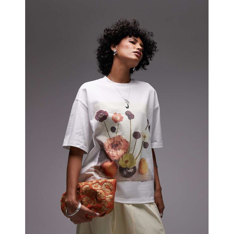 Topshop graphic still life print oversized tee in white 106532692