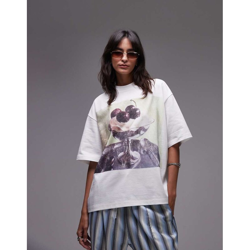 Topshop graphic ice cream print oversized tee in white 106532693