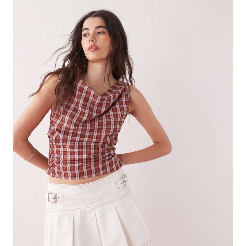 COLLUSION denim mini kilt skirt in ecru-Neutral 106540730