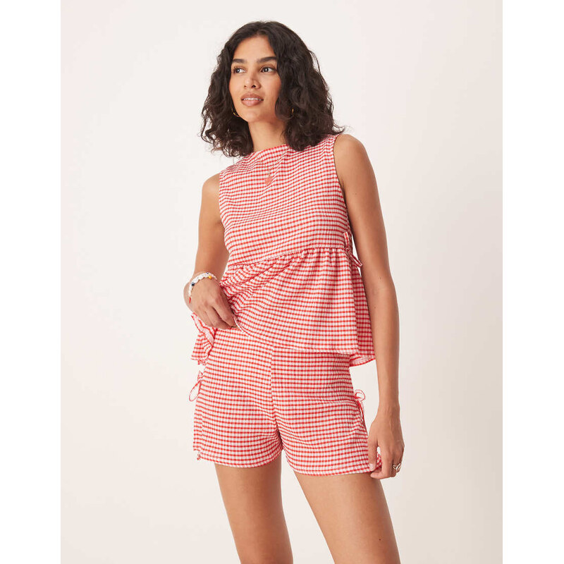 ASOS DESIGN tie detail short co-ord in red gingham