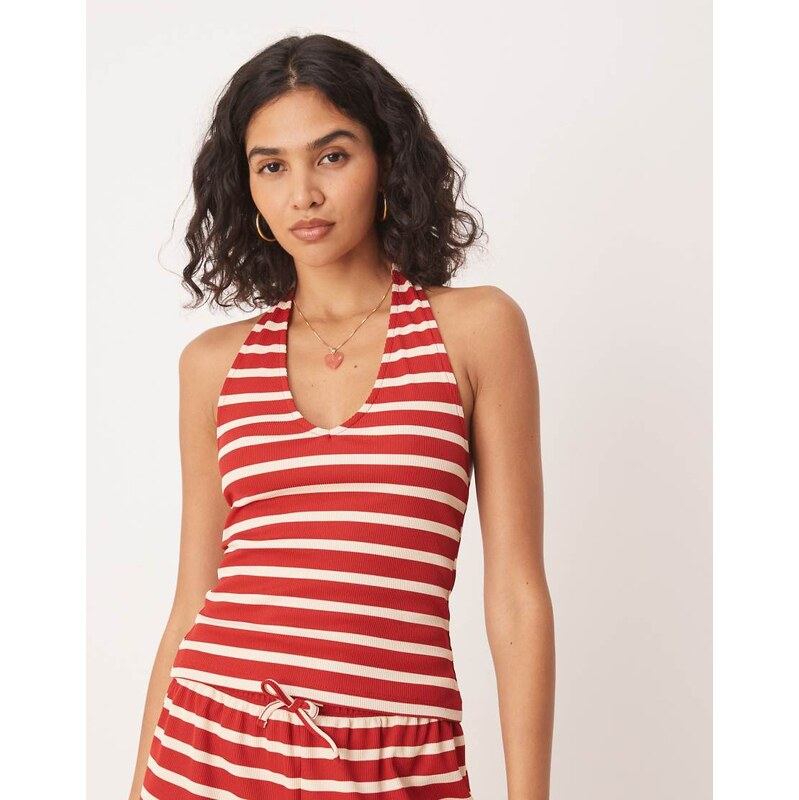 ASOS DESIGN stripe halter top co ord in red