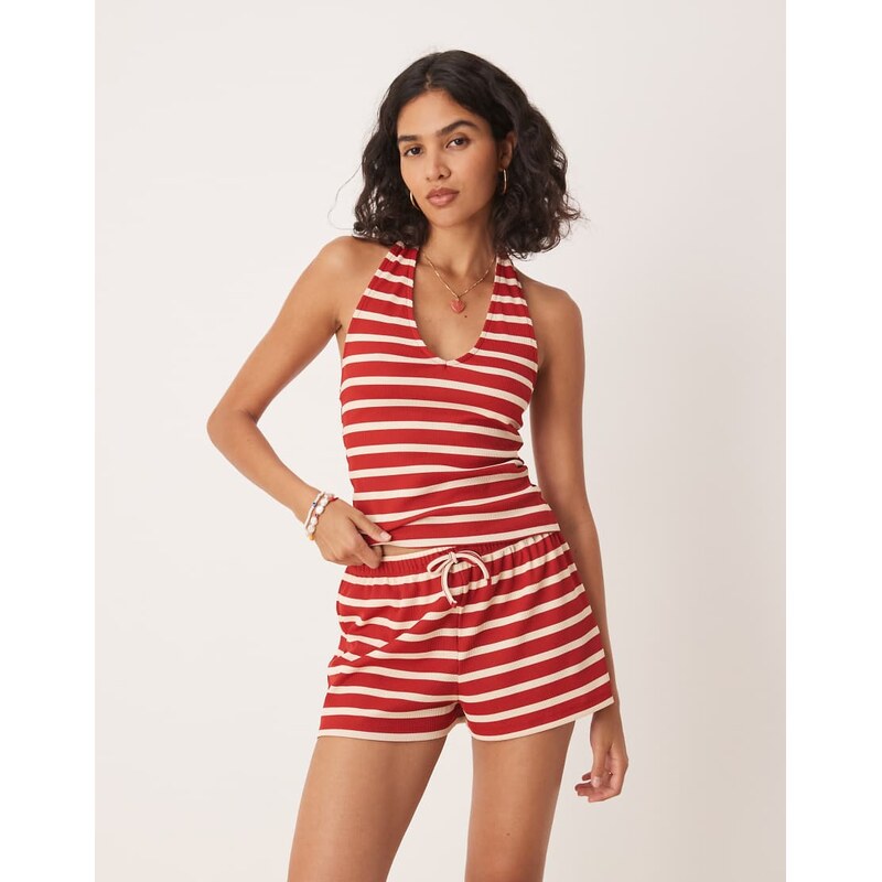 ASOS DESIGN stripe mid rise micro boxer shorts in red