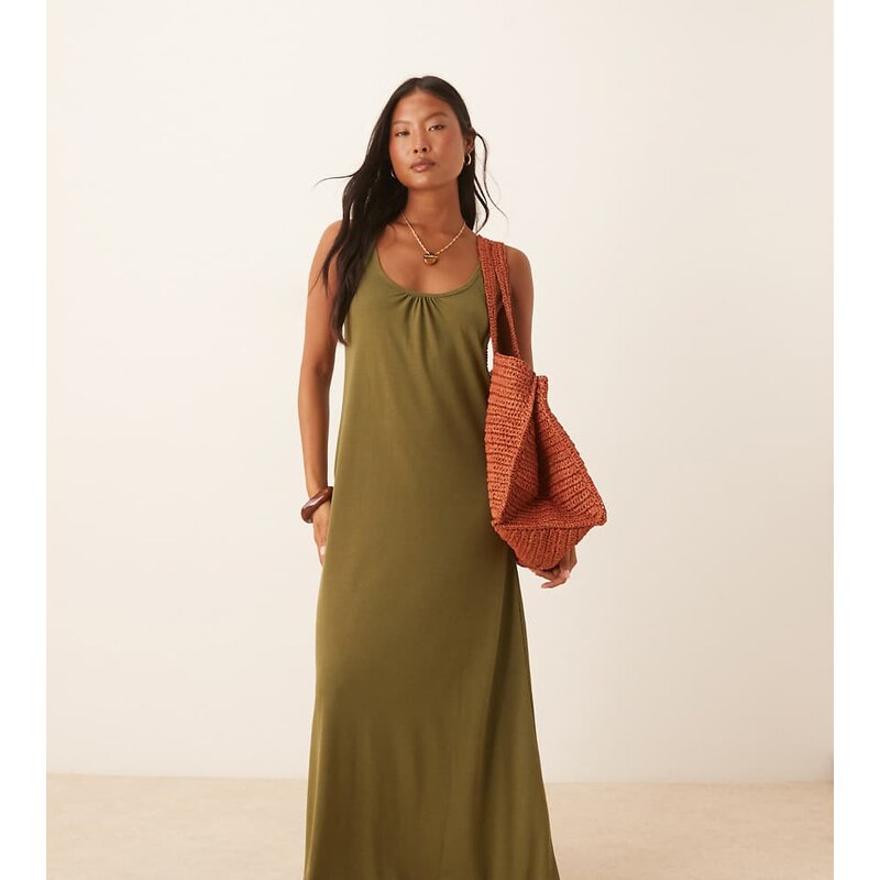 JDY Petite back tie maxi dress in olive green 106534445
