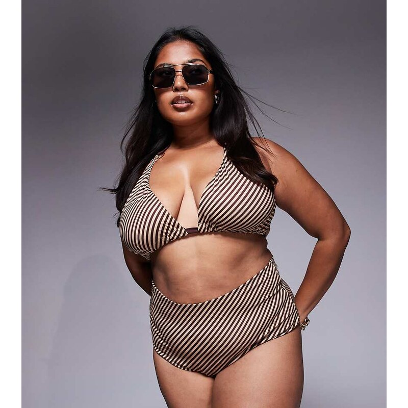ASOS Curve ASOS DESIGN Curve Vivienne chocolate stripe high waist 115511449