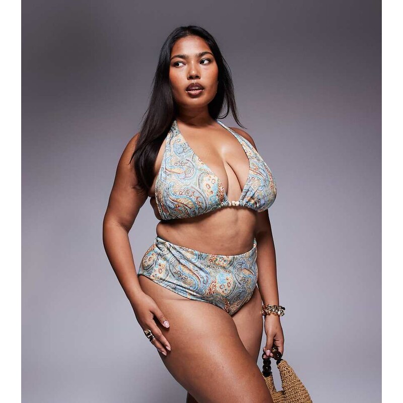 ASOS Curve ASOS DESIGN Curve Sarah high waist bikini bottom in