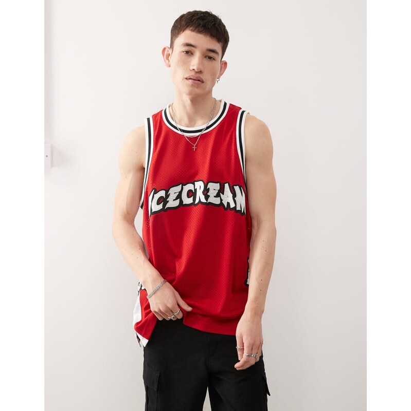 ICECREAM running puppy applique basketball jersey vest in red