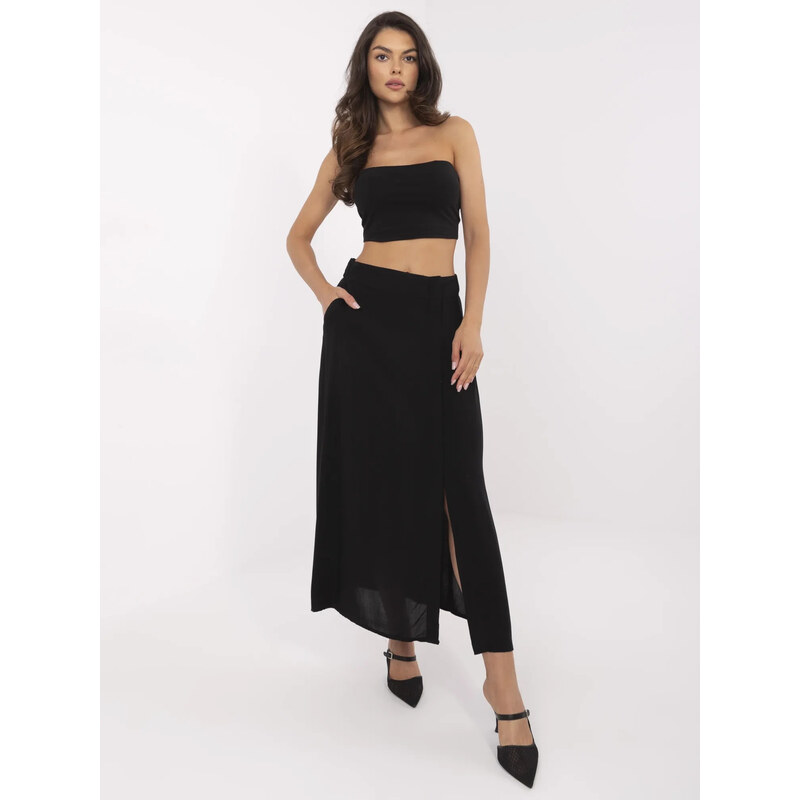BASIC Černá dámská viskózová midi sukně D73761M50222A-black