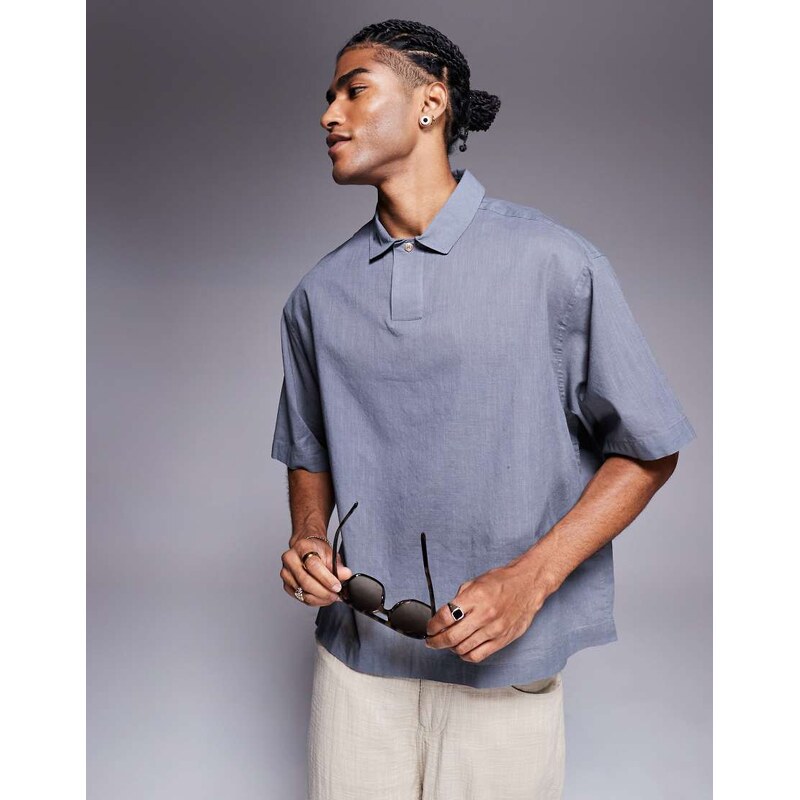 ASOS DESIGN boxy oversized overhead linen look shirt in grey