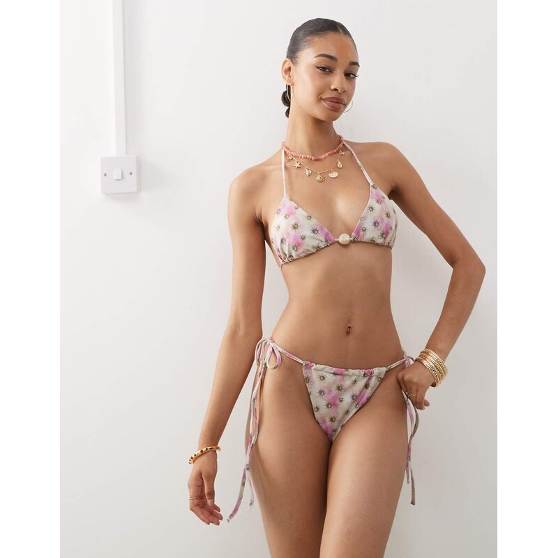 COLLUSION abstract print tie side bikini bottom in pink 106553329