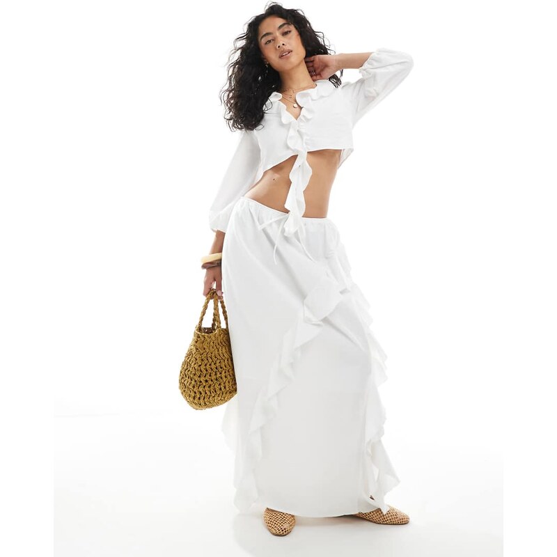 Miss Selfridge frill maxi skirt co-ord in white