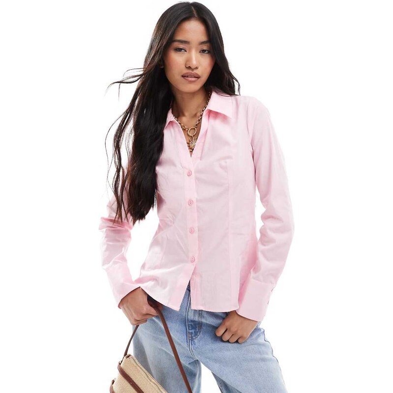 Miss Selfridge poplin fitted shirt in pink