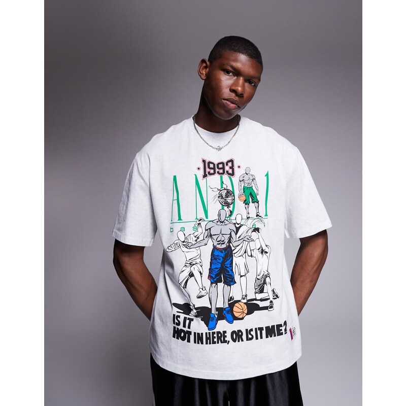 AND1 oversized t-shirt with sports graphic in light grey 106534714