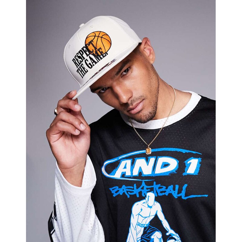 AND1 logo sports motif cap in cream-White 106534726