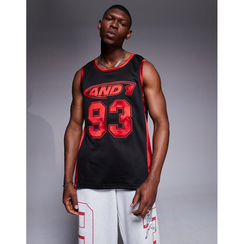 AND1 oversized contrast vest with sports graphic in black 106534721