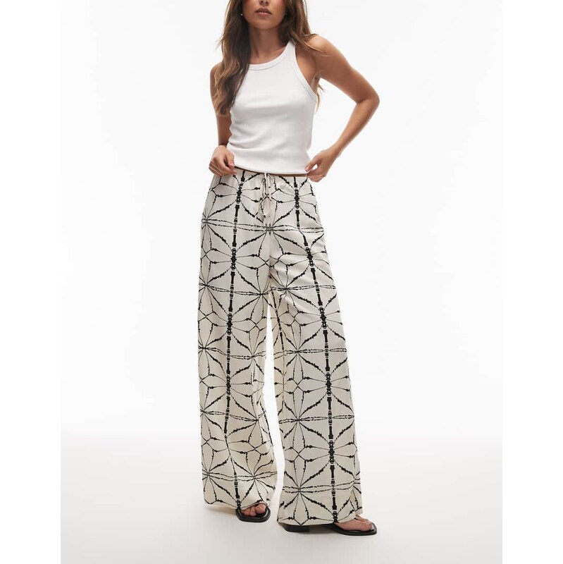 & Other Stories linen wide leg trousers with drawstring waist in
