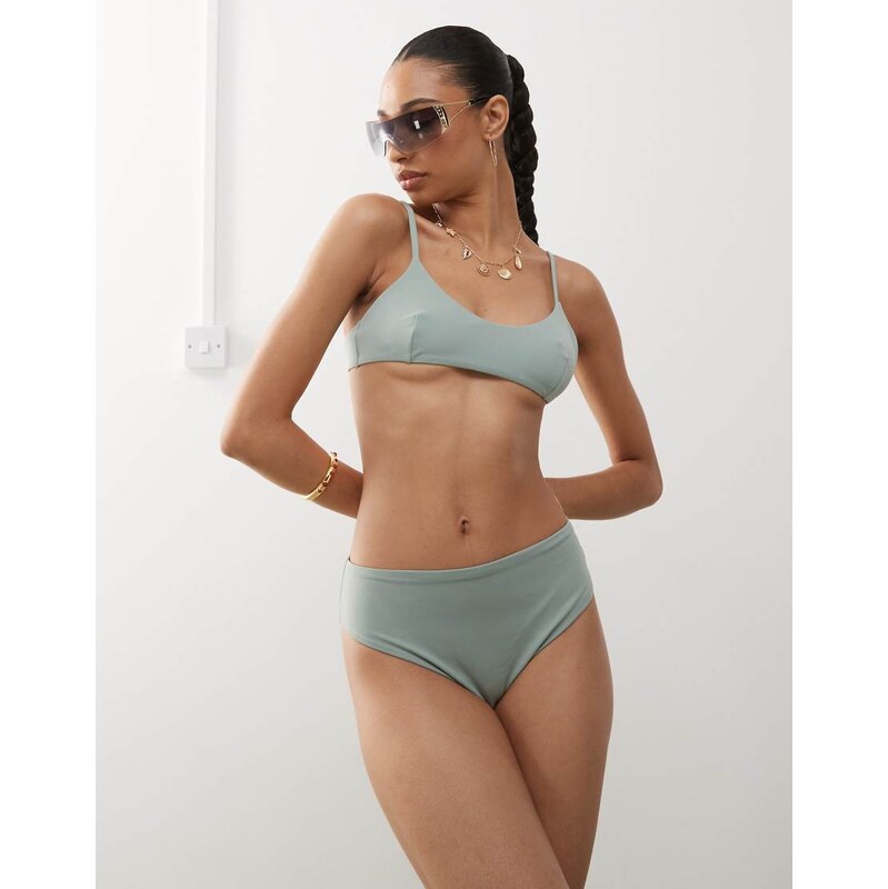 Weekday scoop neck bikini top in sage green 106540818