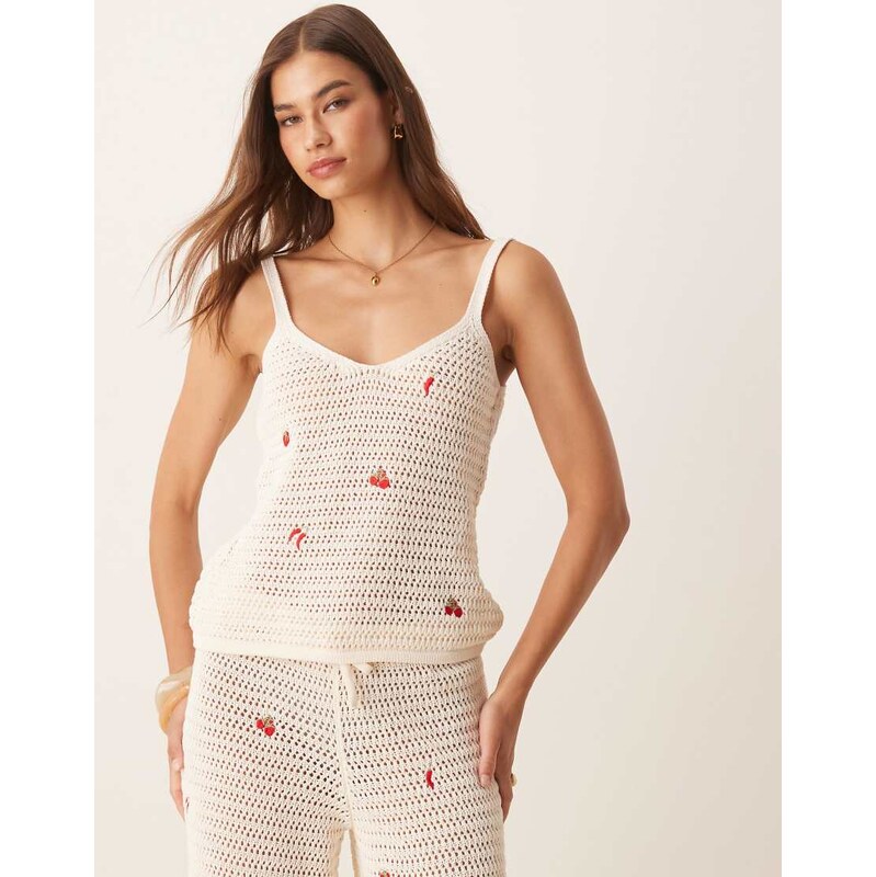 ASOS DESIGN knitted cami top with fruit embroidery co-ord in ecru 106540872