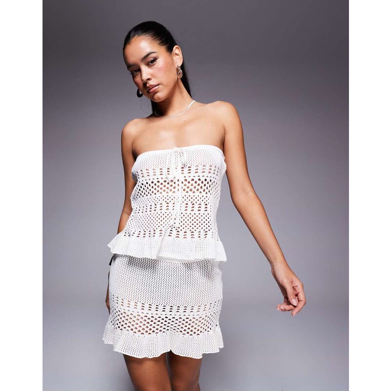 The Frolic exclusive beach pointelle crochet bandeau ruffle top co-ord 113260771
