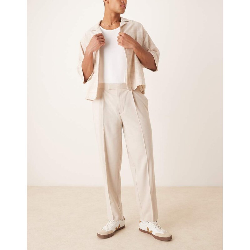 ASOS DESIGN smart wide leg trousers in stone-Neutral