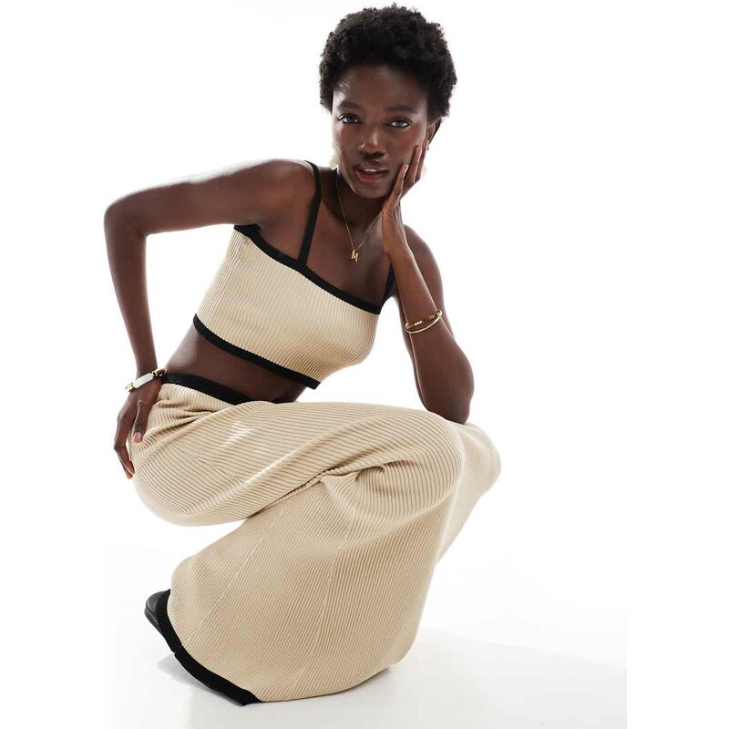 4th & Reckless beach ribbed knit contrast trim crop top co-ord in 113338091