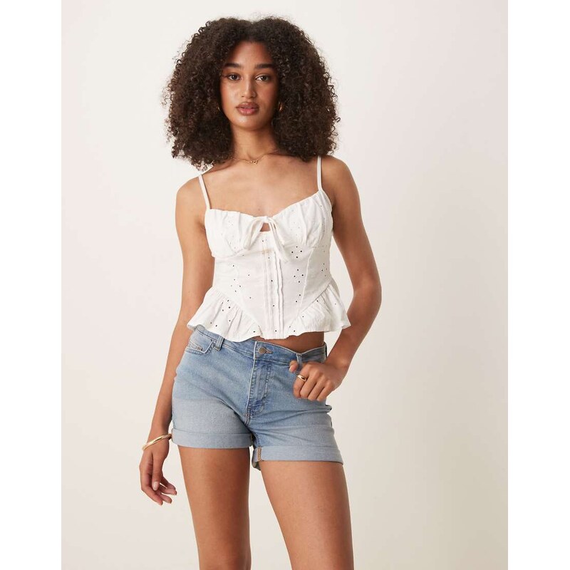 JDY denim shorts with turn ups in mid blue 106540813