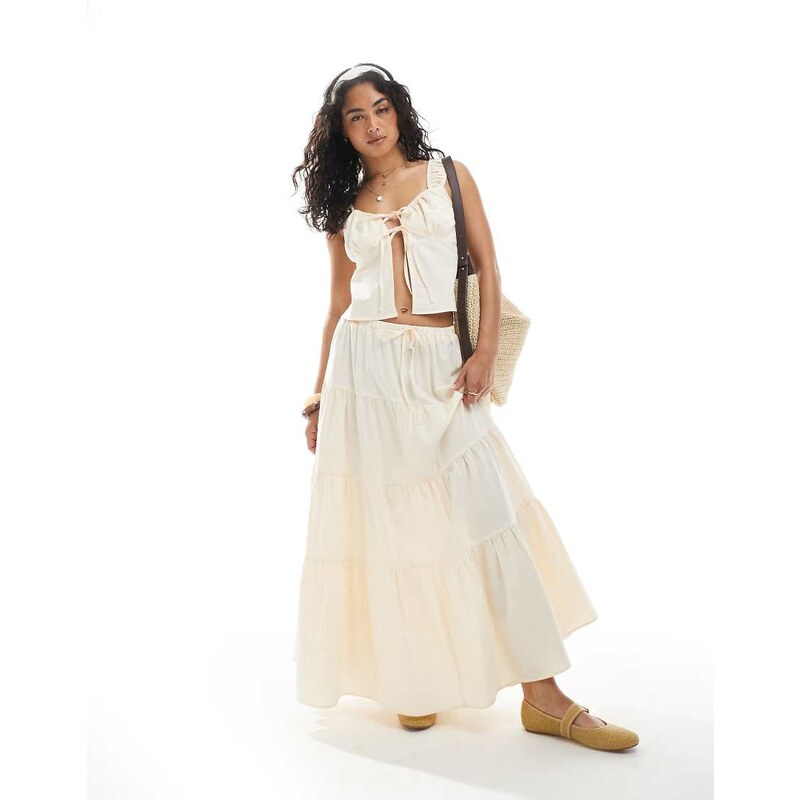 Miss Selfridge tiered maxi skirt co-ord in buttermilk-Yellow