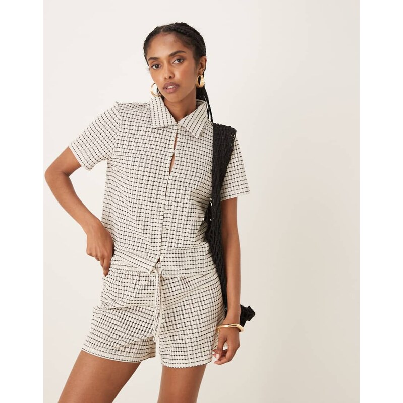 AWARE knitted relaxed shirt co-ord in monochrome-Black 106540754