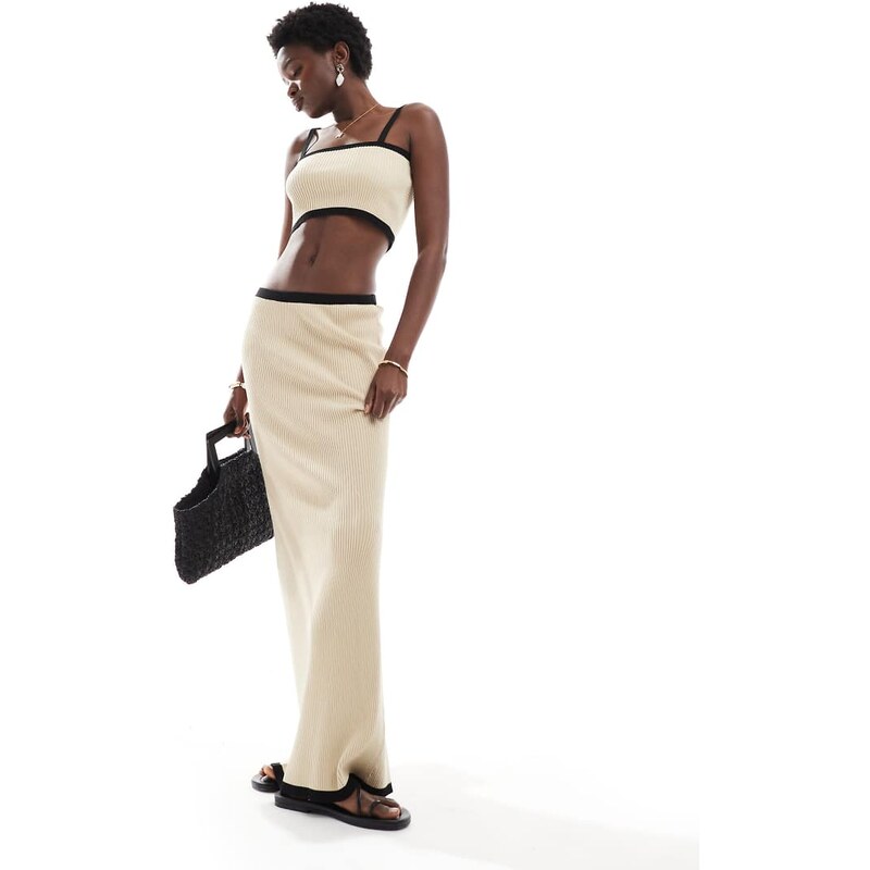 4th & Reckless beach ribbed knit contrast trim maxi skirt co-ord in 106749477