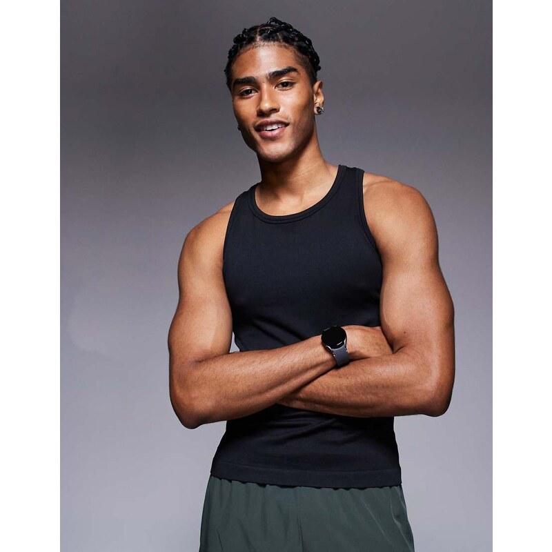 4505 Icon seamless rib slim fit vest in black