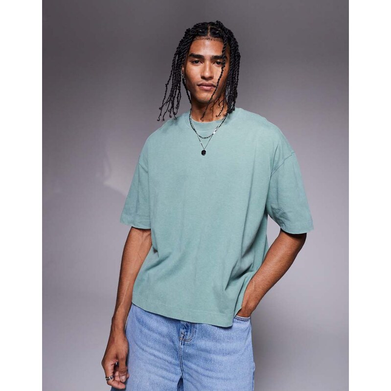 ASOS DESIGN heavyweight boxy oversized t-shirt in washed green