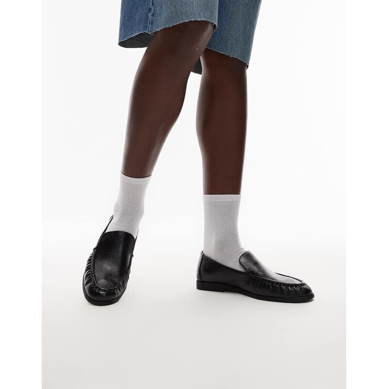 Topshop Connell ruched flat shoe loafer in black 106794707