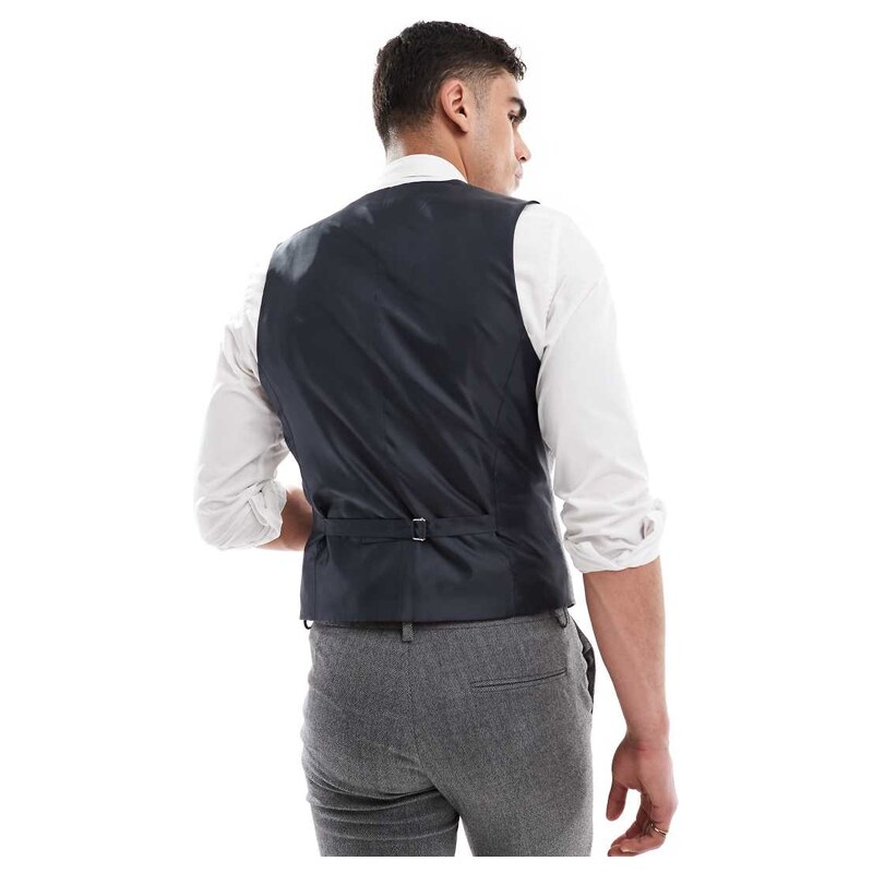 ASOS DESIGN wool look skinny suit waistcoat in dark grey