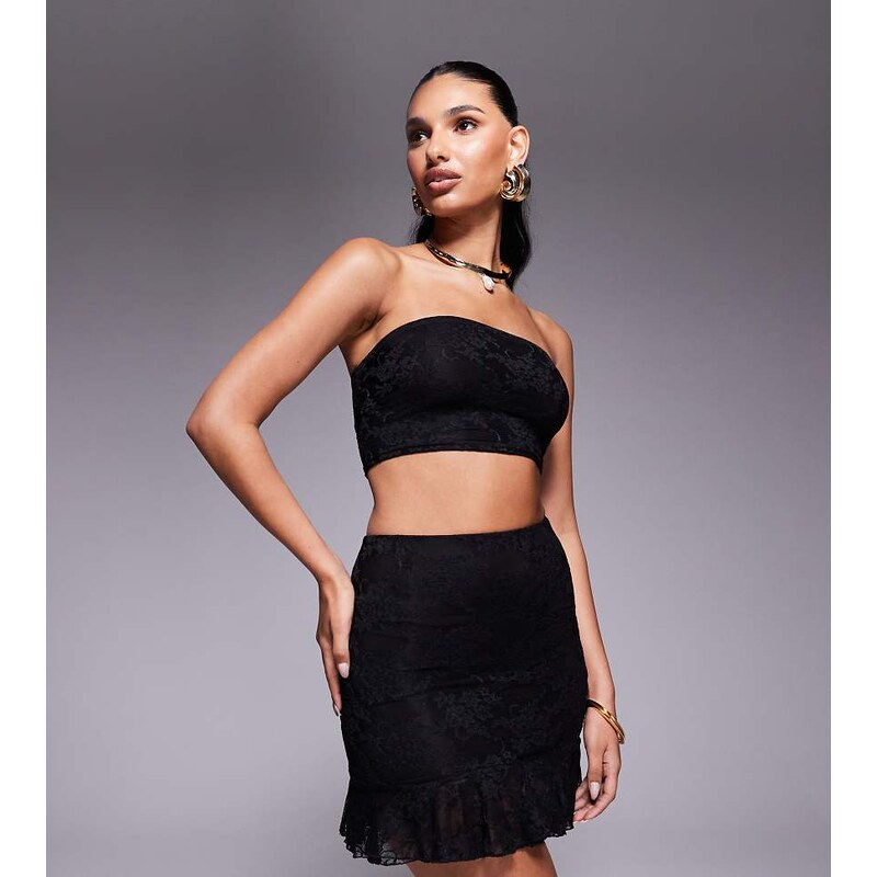 Kaiia exclusive double layered slinky lace ruffle mini skirt co-ord in 106540833