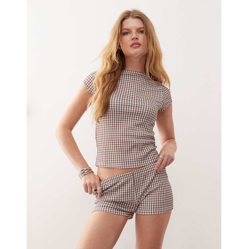 COLLUSION textured gingham micro shorts in chocolate brown-Multi 106540883