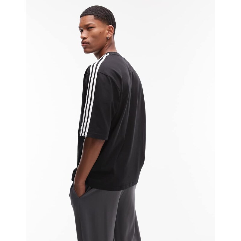 adidas Originals Adicolor 3 stripe oversized t-shirt in black 108184629