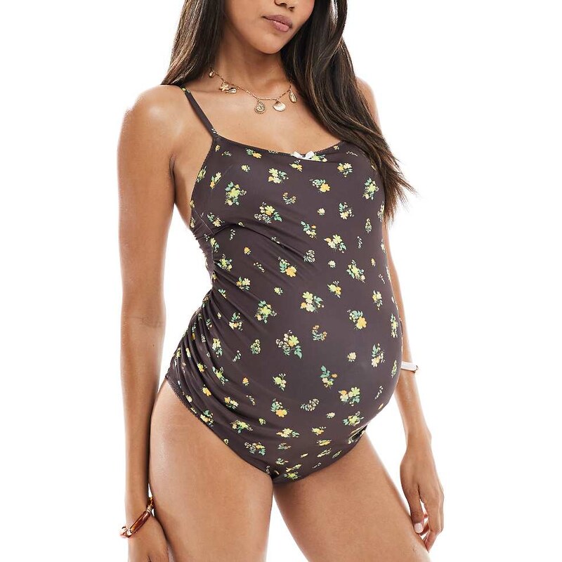 ASOS Maternity ASOS DESIGN Maternity Shannon picot trim scoop swimsuit 106540802